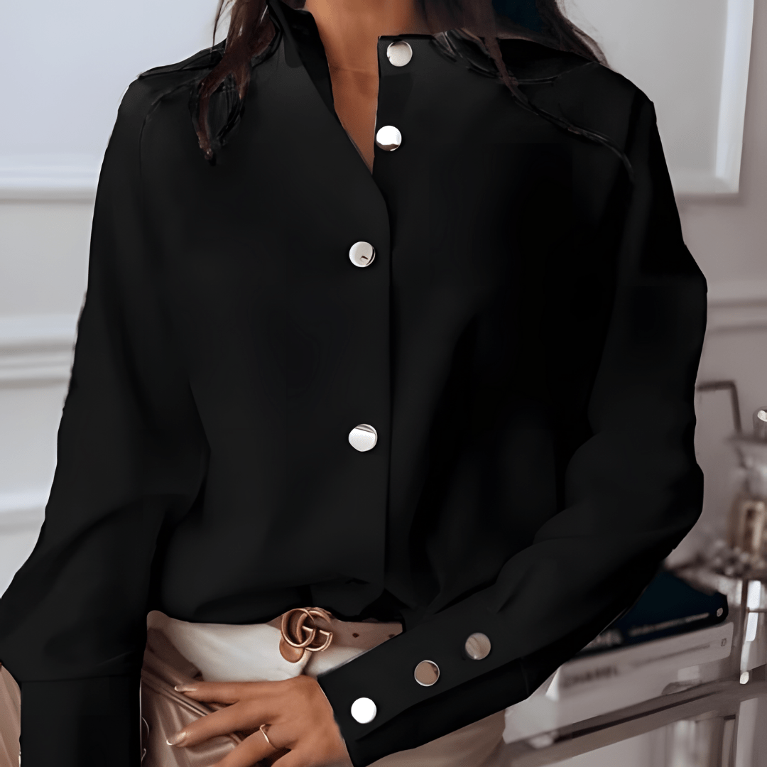 Bluse mit asymmetrischer Knopfleiste | Stehkragen | Elegante Manschetten