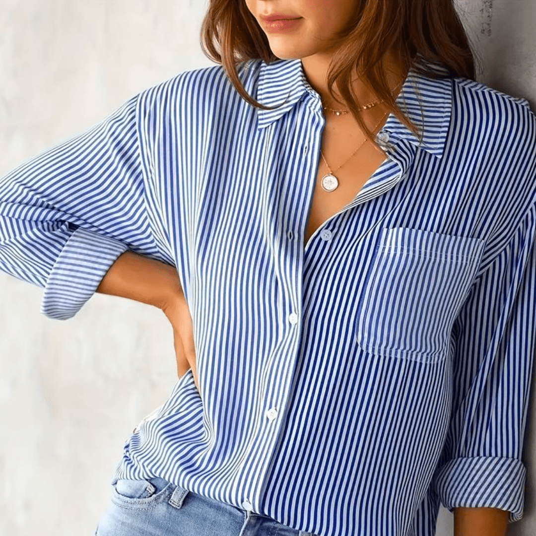 Bluse mit Streifenmuster | Brusttasche | Klassischer Kragen