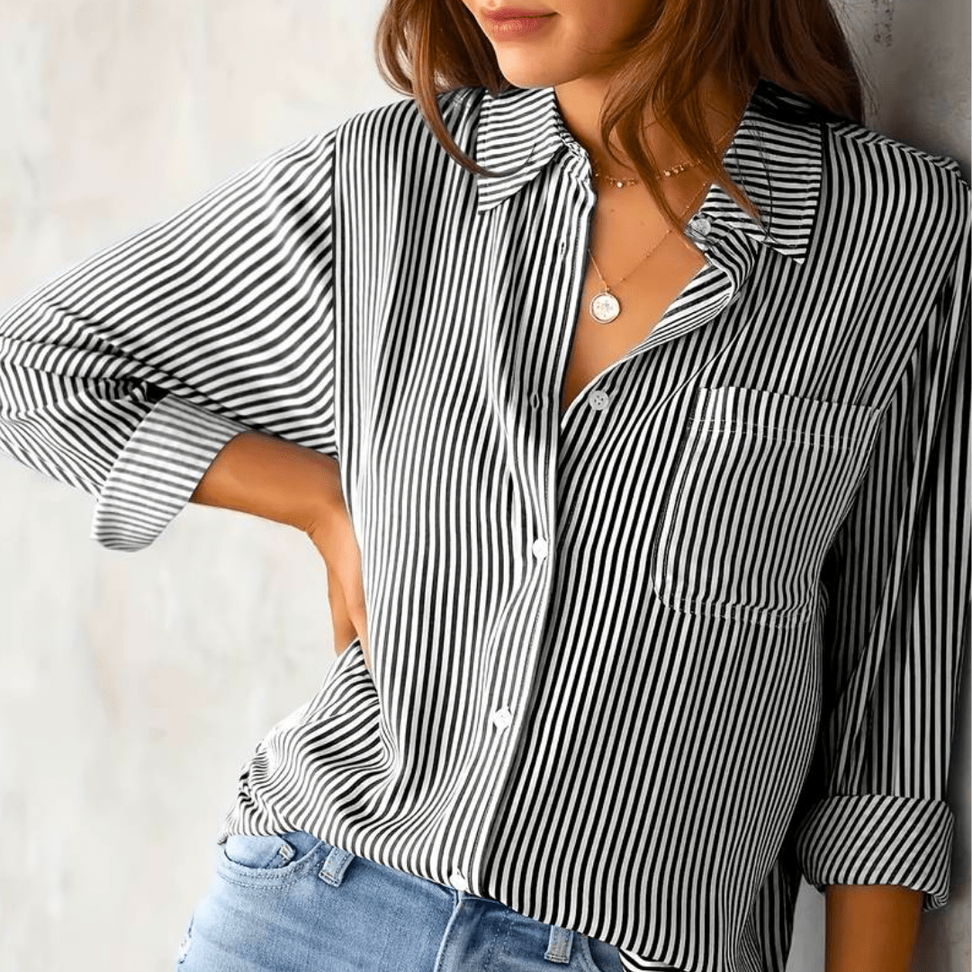 Bluse mit Streifenmuster | Brusttasche | Klassischer Kragen