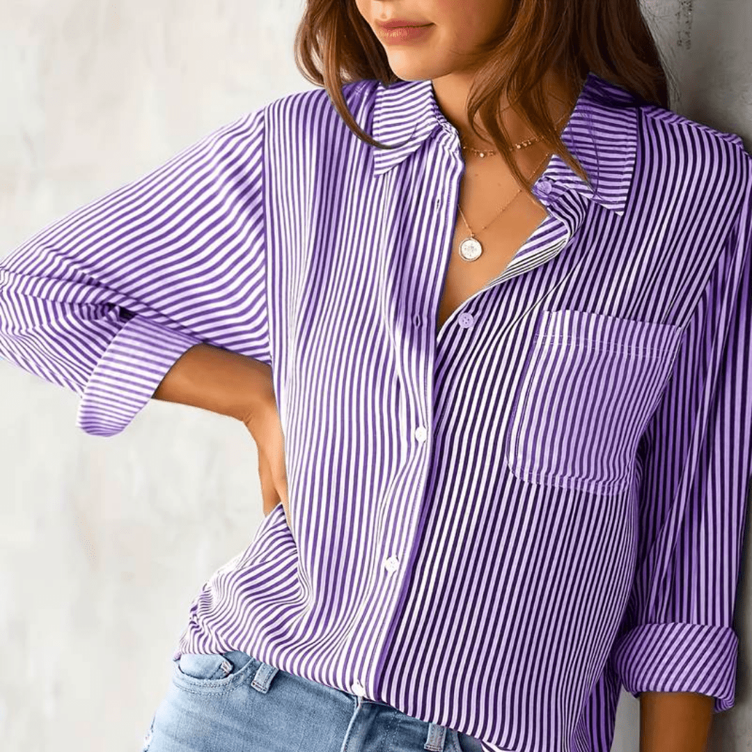 Bluse mit Streifenmuster | Brusttasche | Klassischer Kragen