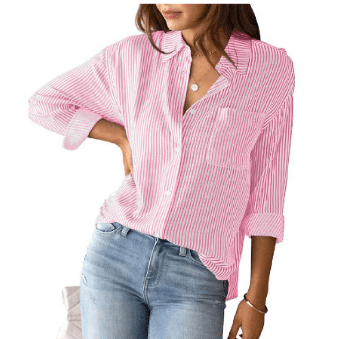 Bluse mit Streifenmuster | Brusttasche | Klassischer Kragen